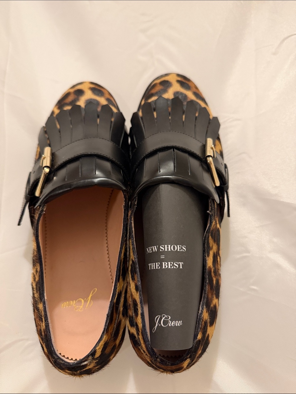J. Crew Leopard Print Kiltie Loafers with Black Leather Trim